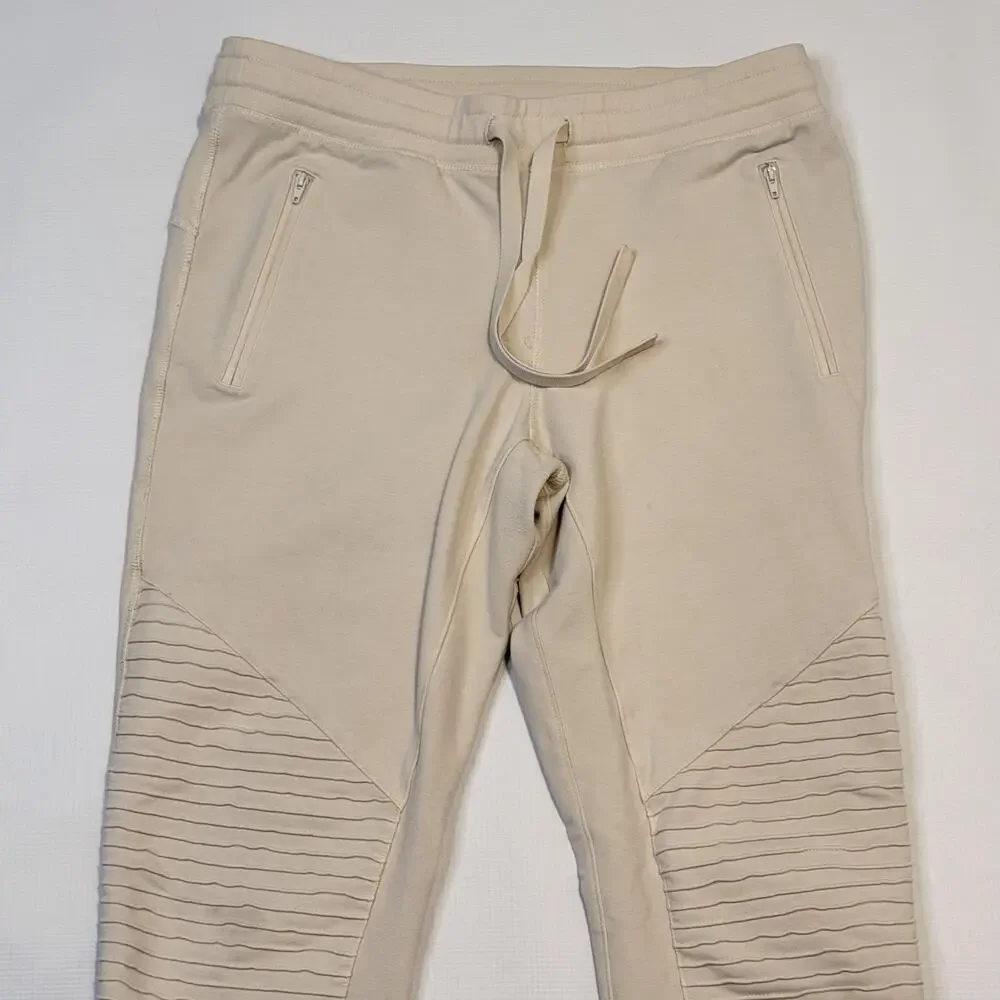 Alo Yoga Jogger Pants Womens Medium Beige Moto French Terry Zip Pockets Athletic